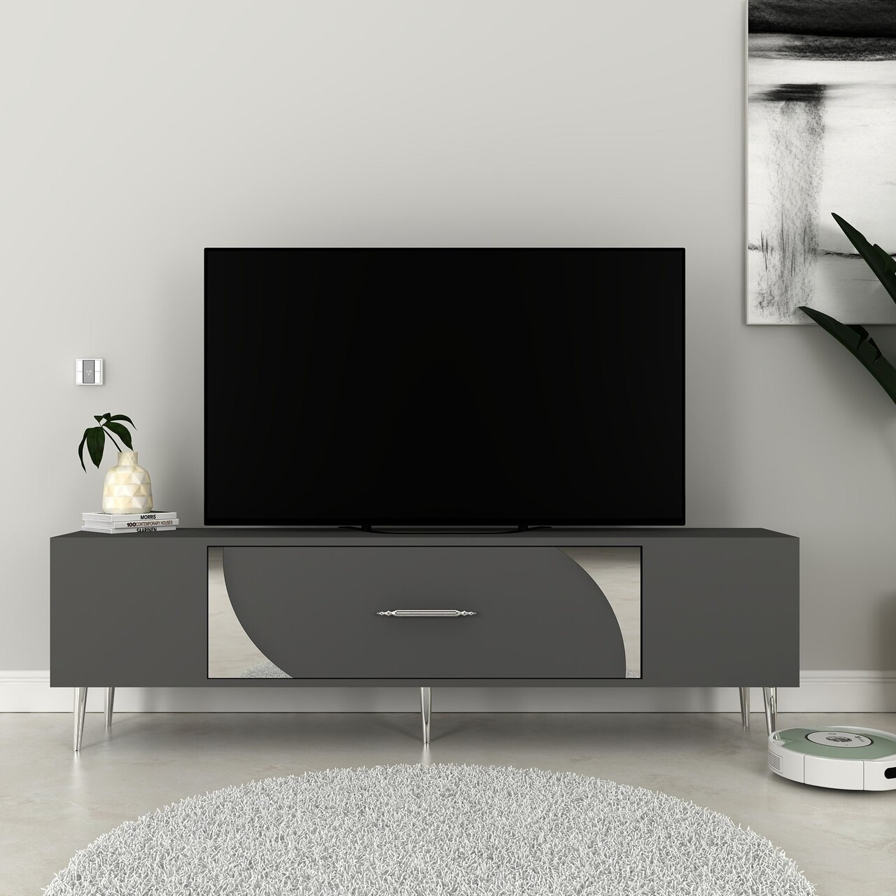 Comoda TV, Hanah Home, Dekop2, 150x48.2x29.6 cm, Antracit / Argintiu - imagine 7